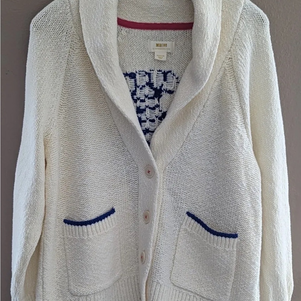 Maeve Anthropologie Sz XL Blue Lobster Cardigan Sweater Shawl Neckline